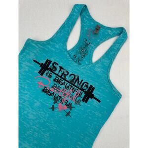 Next Level Apparel Teal Strong Is Beautiful Racer Back Top Weightlifting Gym  L
